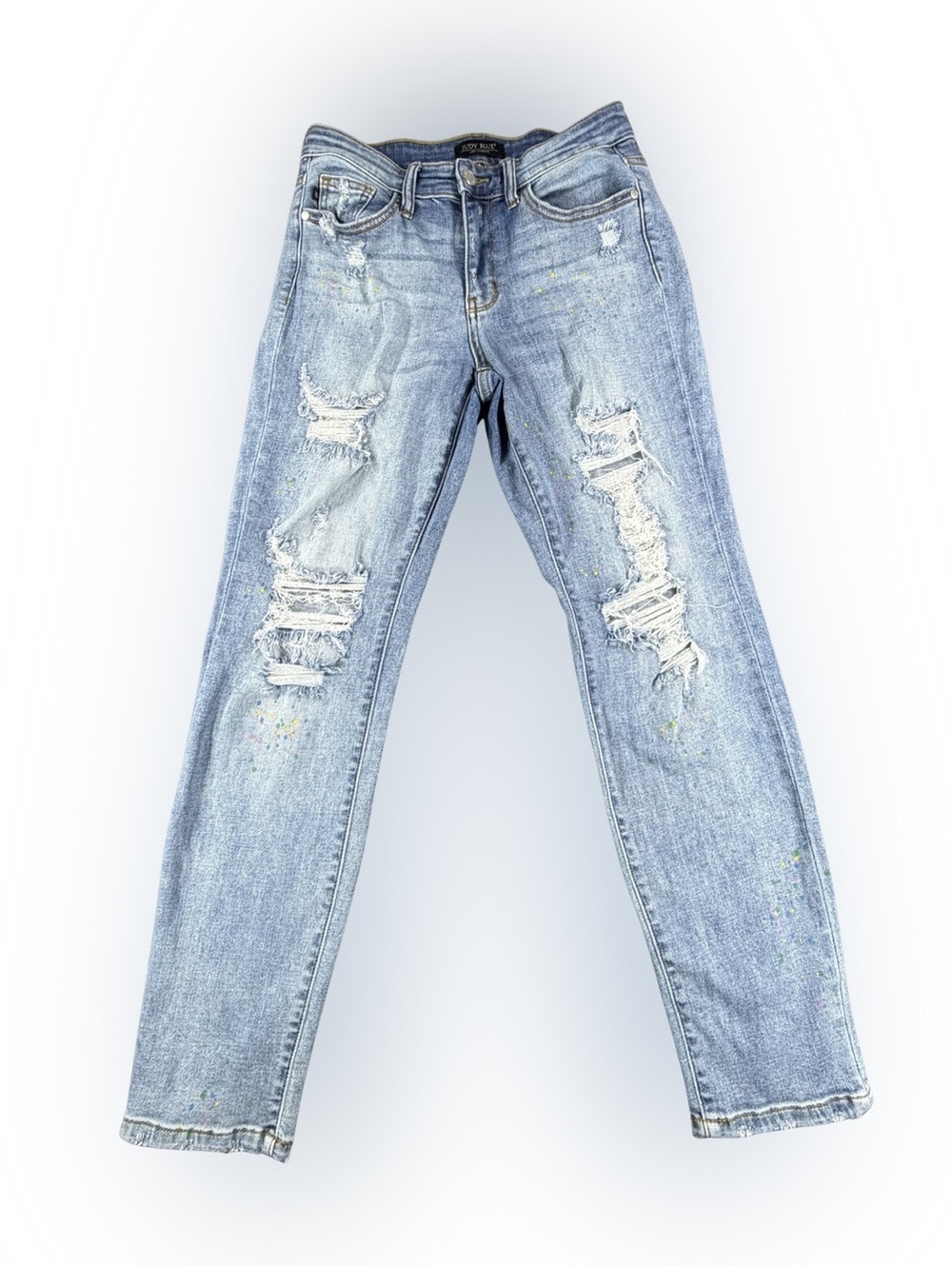 Women’s Judy Distressed Blue Paint Splatter Distressed Boyfriend Jeans Size 5/27